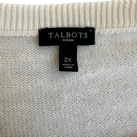 Talbots Women’s 2X “JOY” Holiday Sweater Ivory Wool Alpaca Blend Metallic Trim - Picture 7 of 9